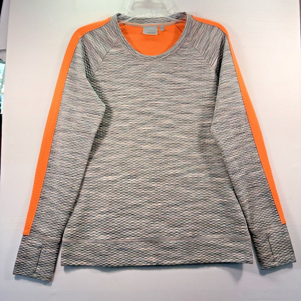 Athleta Womens Snowscape Quilted Pullover Gray Orange Space-dye Athletic Medium‎